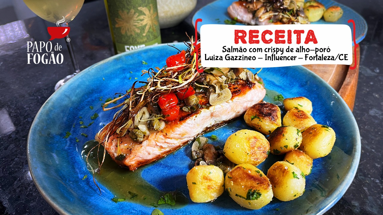 SALMÃO COM CRISPY DE ALHO-PORÓ