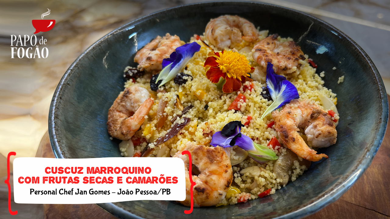 CUSCUZ MARROQUINO COM FRUTAS SECAS E CAMARÕES