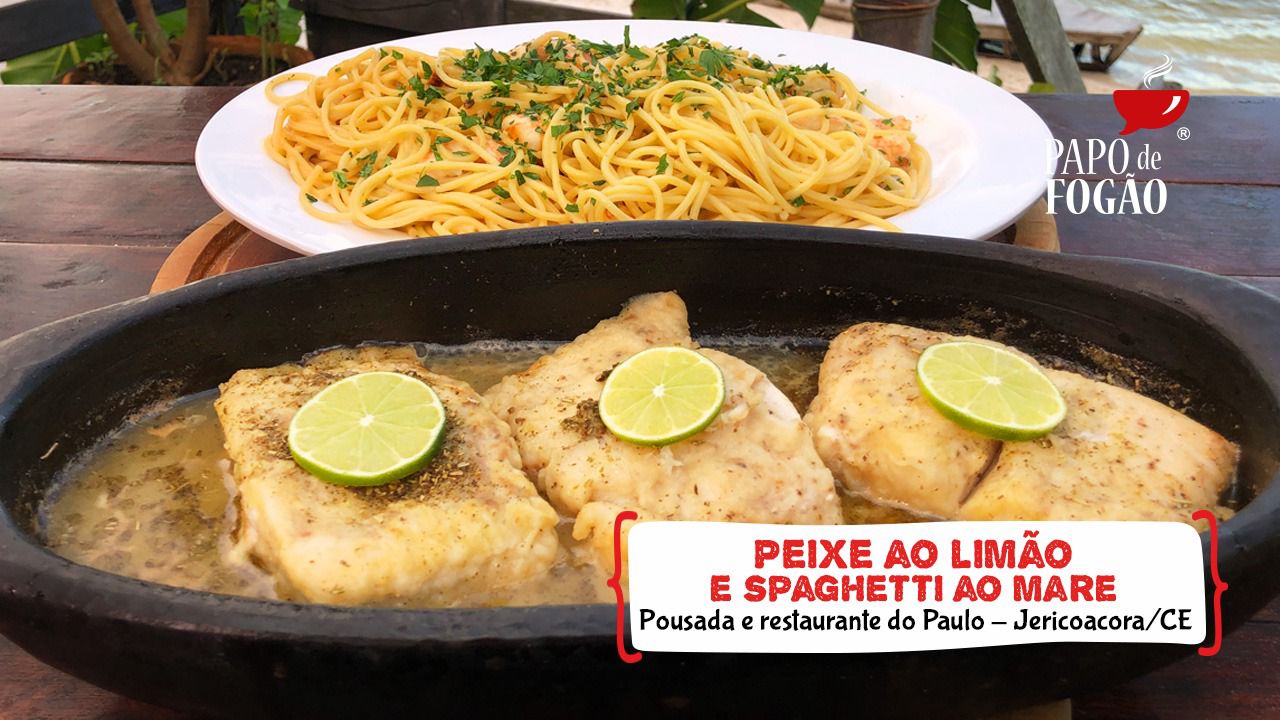 Peixe ao limão e spaghetti ao mare
