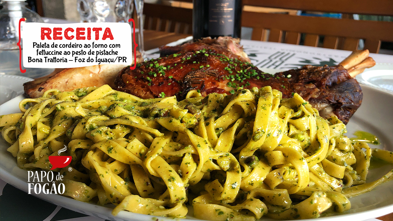 PALETA DE CORDEIRO AO FORNO COM FETTUCCINE AO PESTO DE PISTACHE